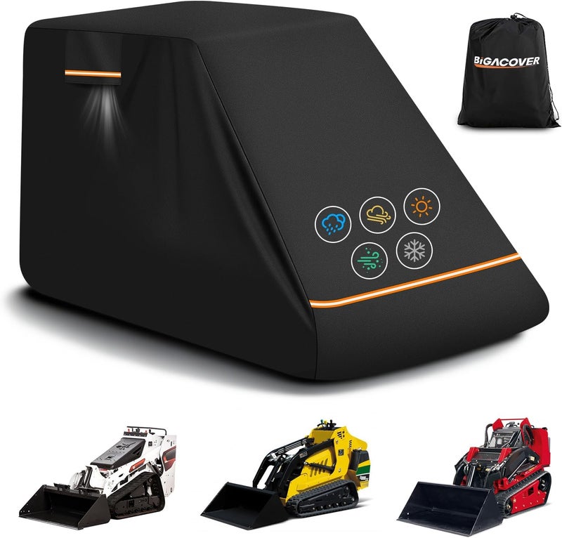 BIGACOVER All Weather 600D Oxford Skid Steer Cover Compatible with Bobcat MT100, Toro Dingo TX1000, Ditch Witch SK800, Heavy Duty Outdoor Waterproof Skid Steer Loader Cover with PU Coating 110" Lx43 Wx57 H - Image 1